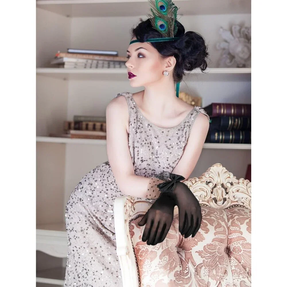 Women's Short Black Bow Lace Gloves Tea Party Elegant Opera Wedding Accessories
